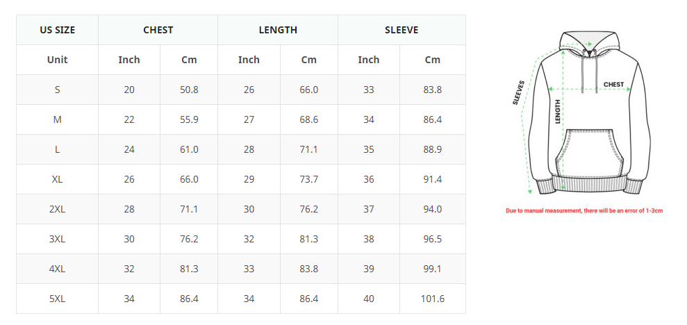 Hoodies Size Chart HOODIES